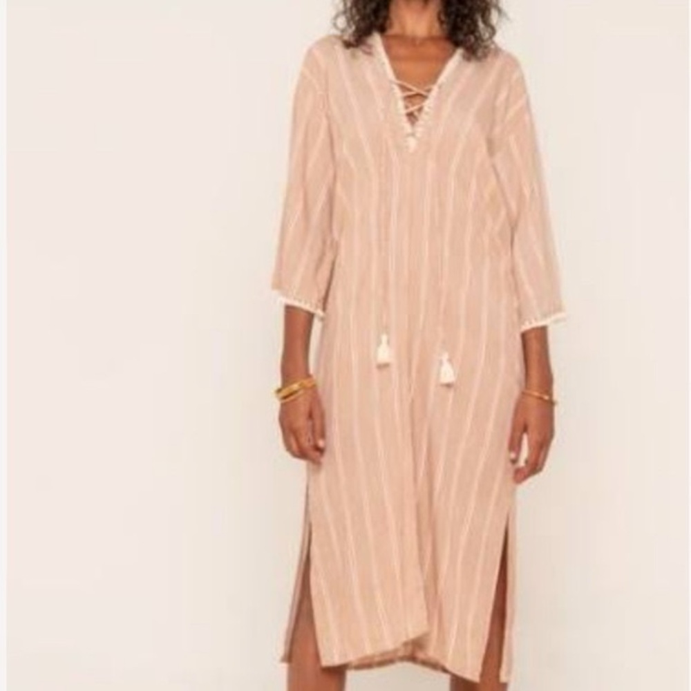 Beachgold Anthropologie Boho Cover Up Midi Dress S Lace Up Tassel